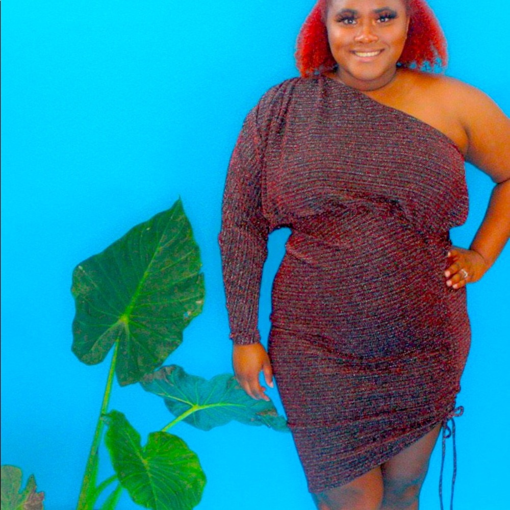Plus Size Glitter Runched Mini Dress